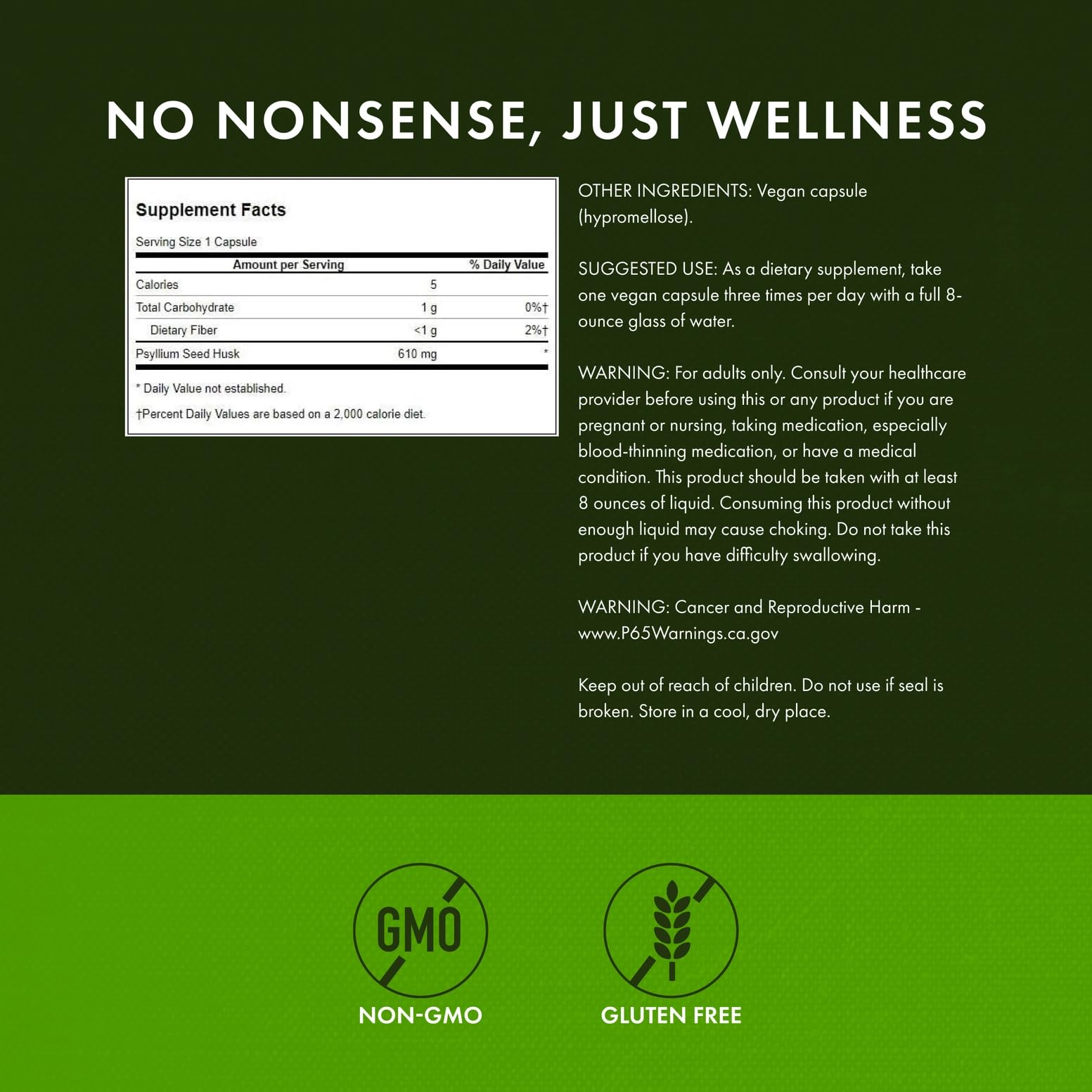 Back of Swanson Psyllium Husk bottle showing supplement facts