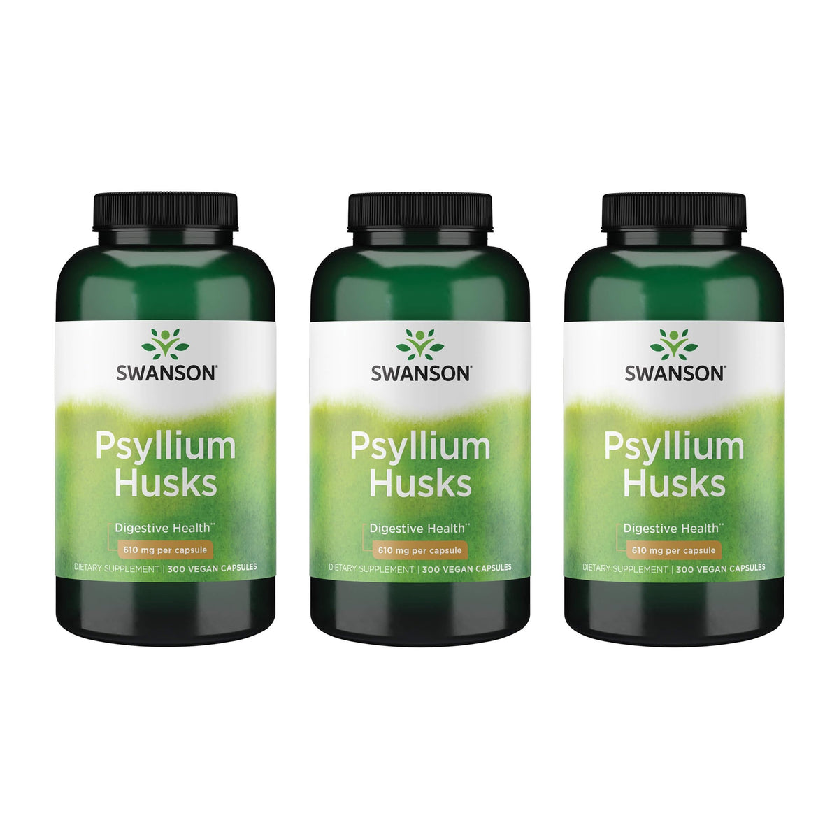 Swanson Psyllium Husk Dietary Fiber Supplement bottle front with 3-pack