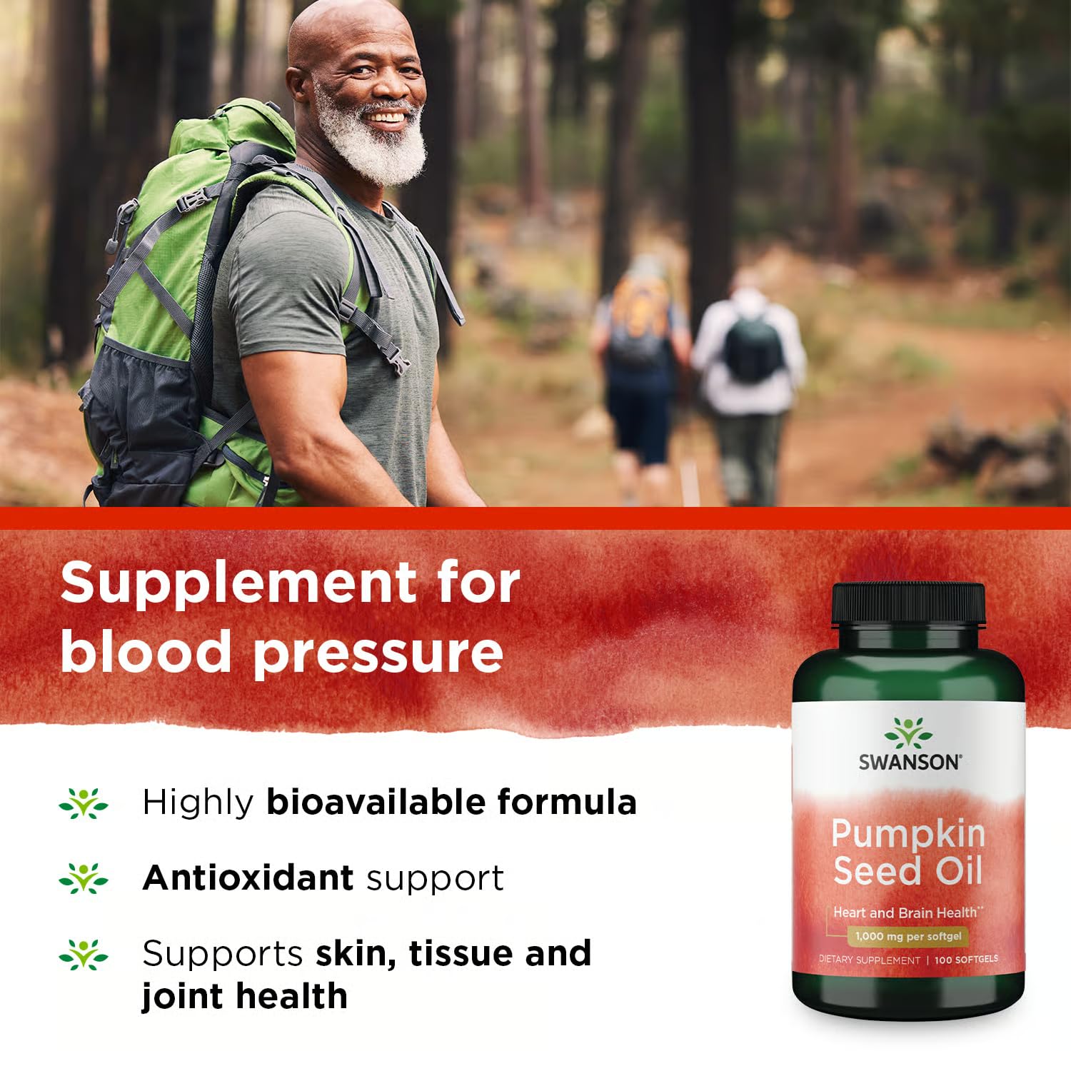 Front view of Swanson Pumpkin Seed Oil bottle label