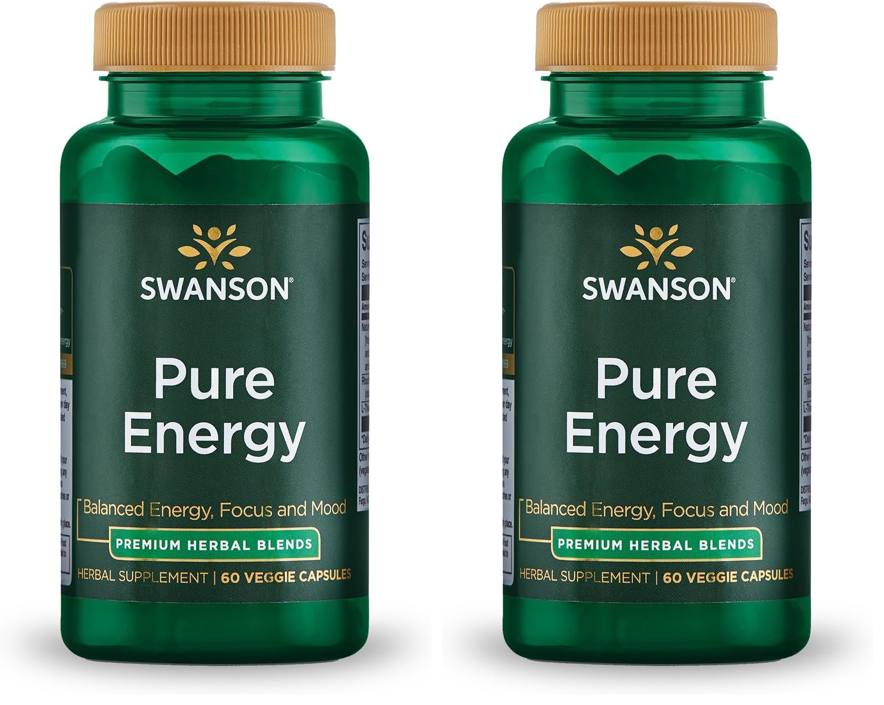 Swanson Pure Energy bottle label highlights energy support and focus