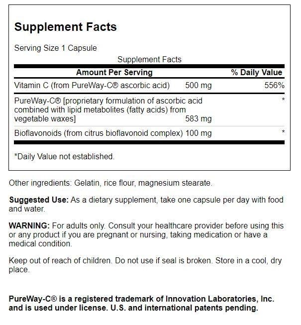Swanson PureWay-Vitamin C 500 mg with Bioflavonoids capsules close-up