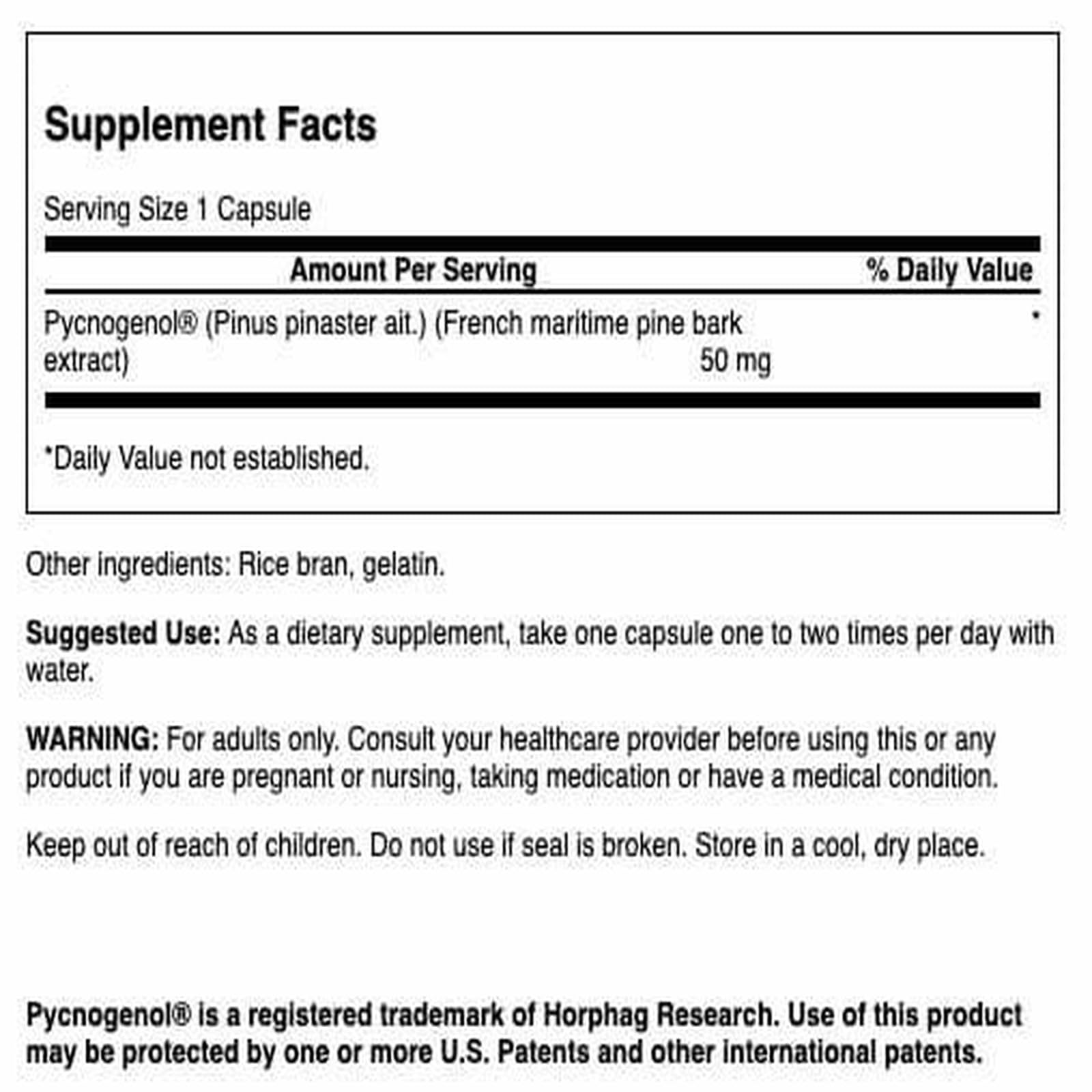 Close-up of Pycnogenol ingredients label