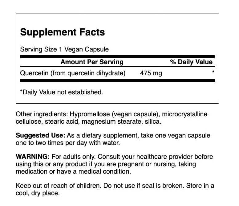 Swanson Quercetin 60 Veggie Capsules bottle side profile