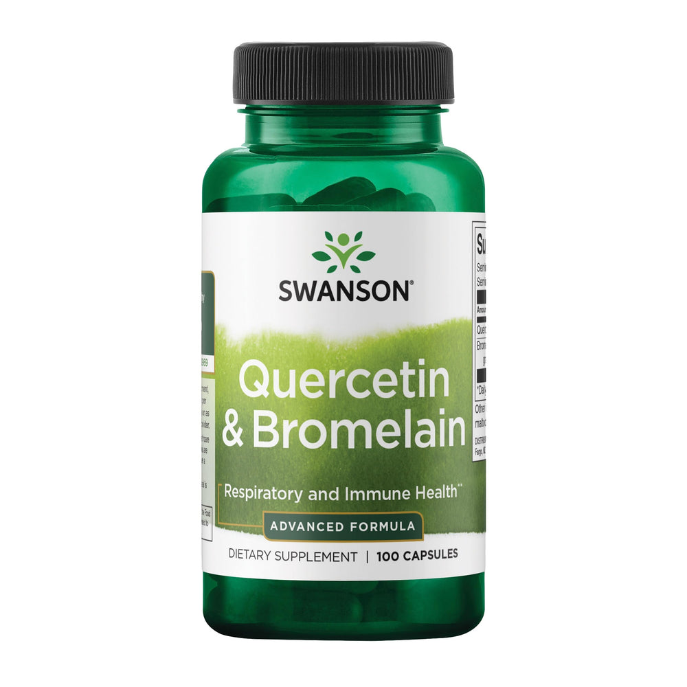 Swanson Quercetin & Bromelain bottle front view, 100 capsules