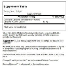 Close-up of Swanson Quinogel Ubiquinol CoQ10 50 mg Softgels packaging