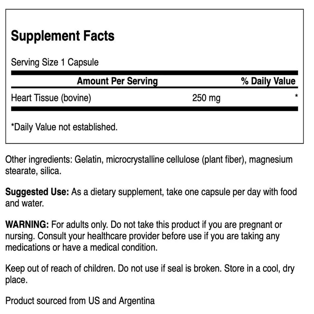 Close-up of Swanson Raw Heart Glandular capsules