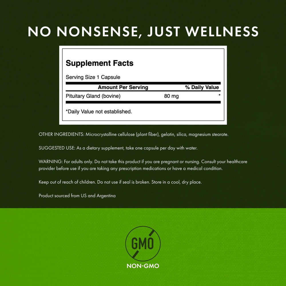 Product label close-up showing Swanson Raw Pituitary Glandular