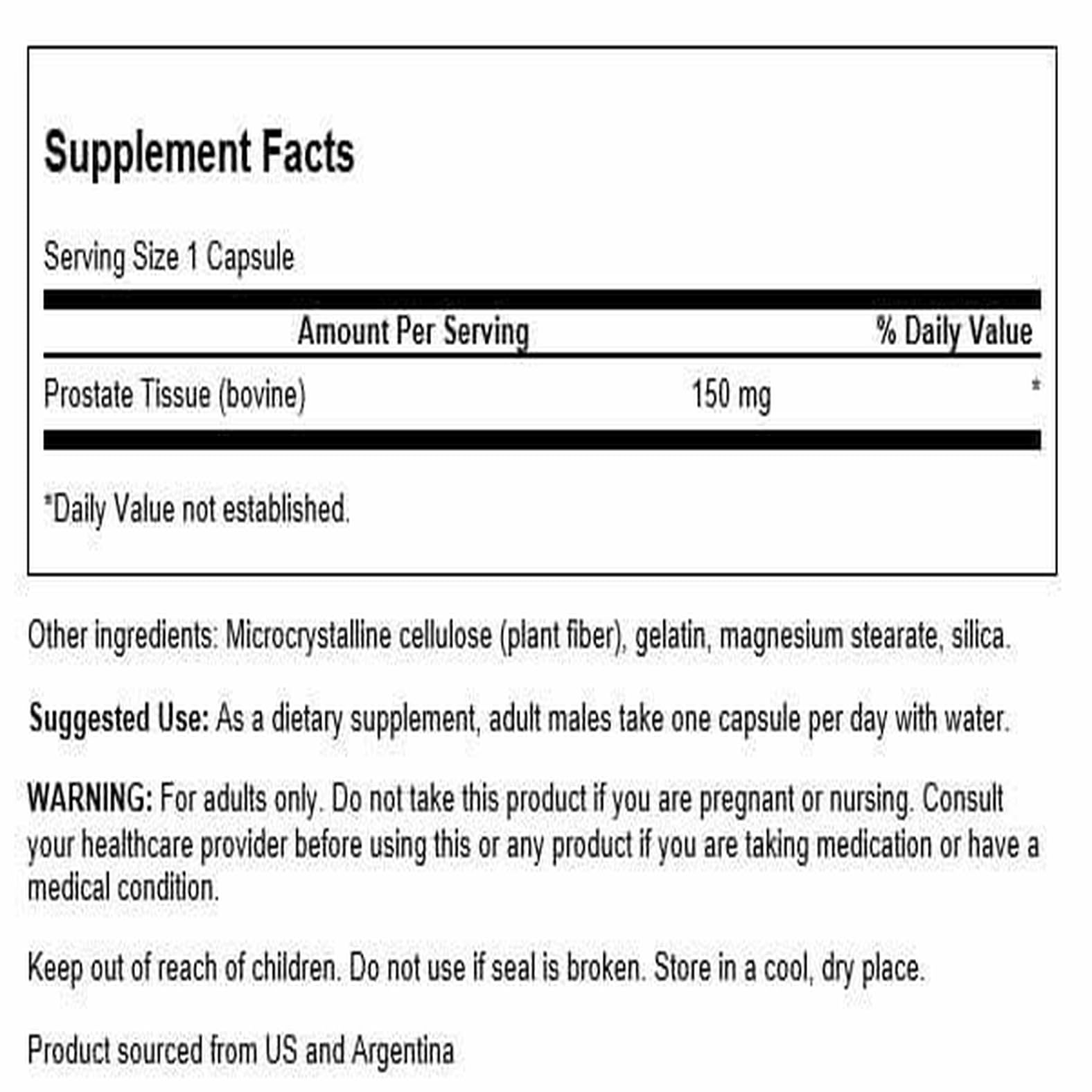 Front view of Swanson Raw Prostate Glandular bottle with label