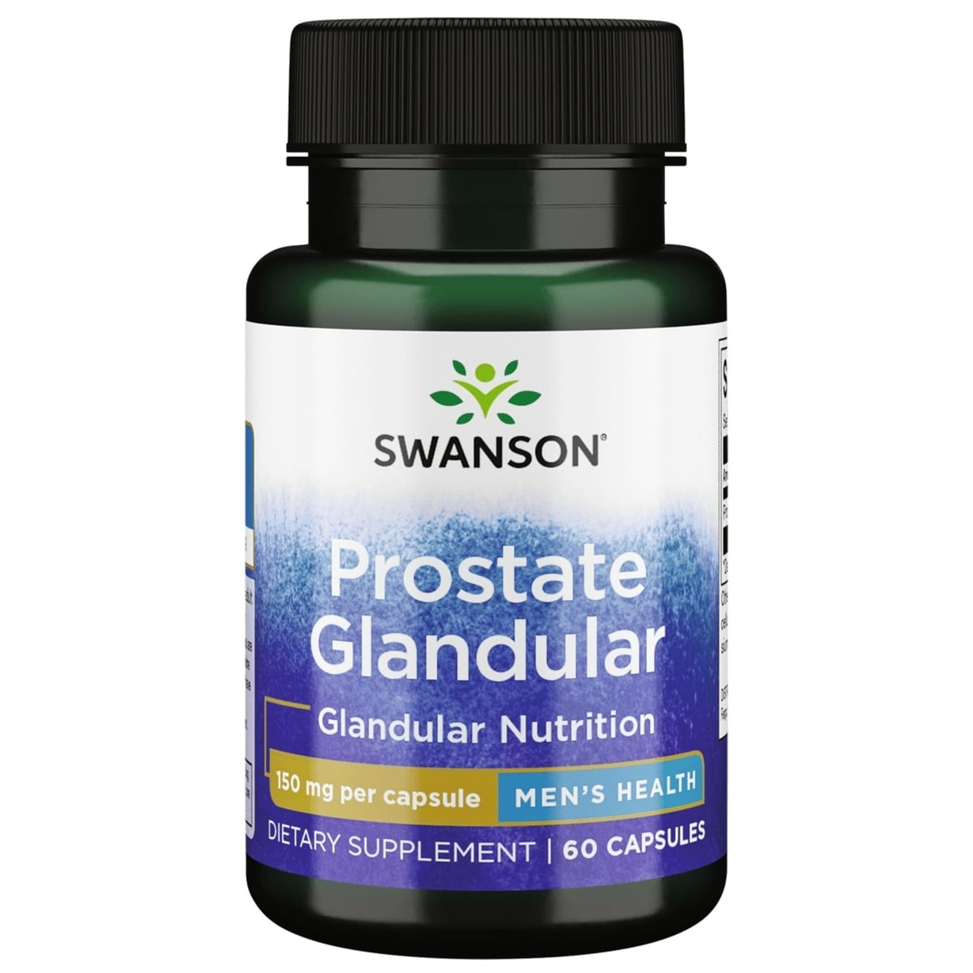 Bottle of Swanson Raw Prostate Glandular 150 mg 60 capsules on a white background