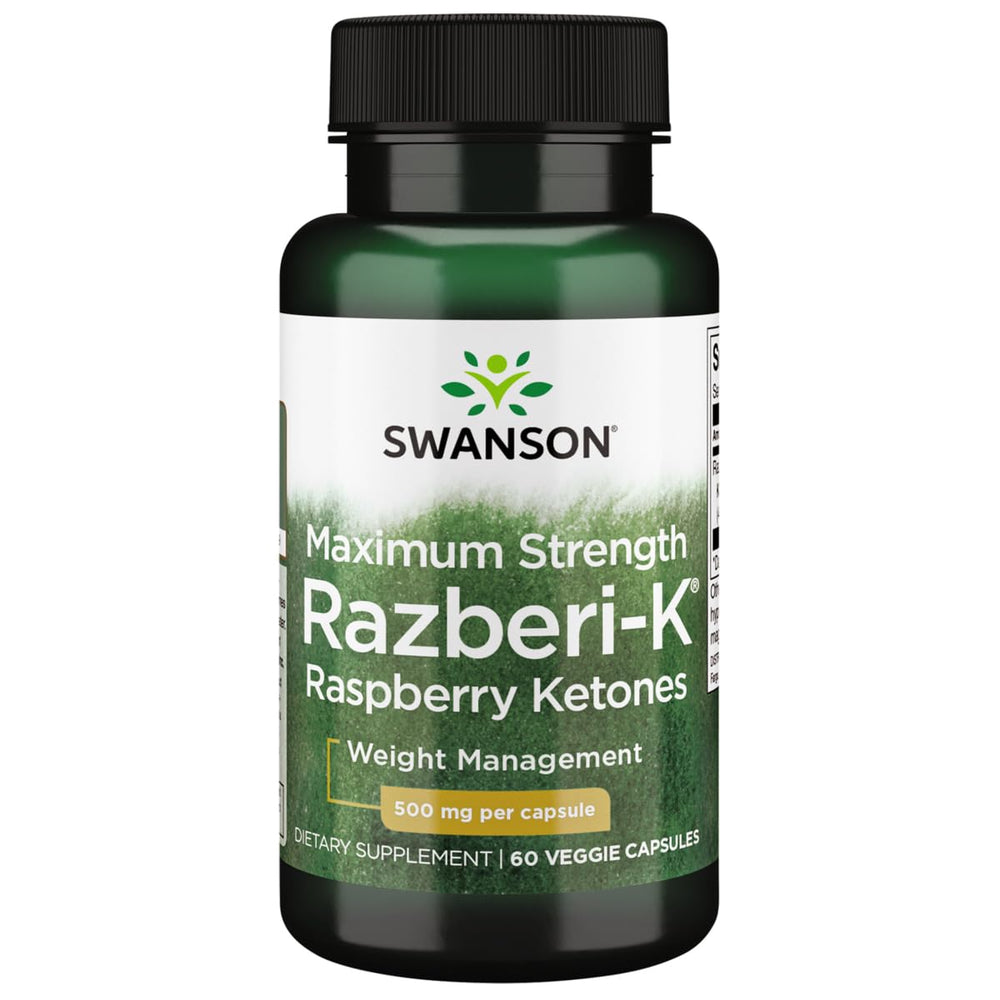 Swanson Razberi-K 500 mg bottle with 60 vegetarian capsules