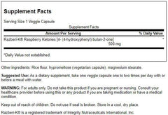 Close-up of Razberi-K raspberry ketone ingredient label on bottle