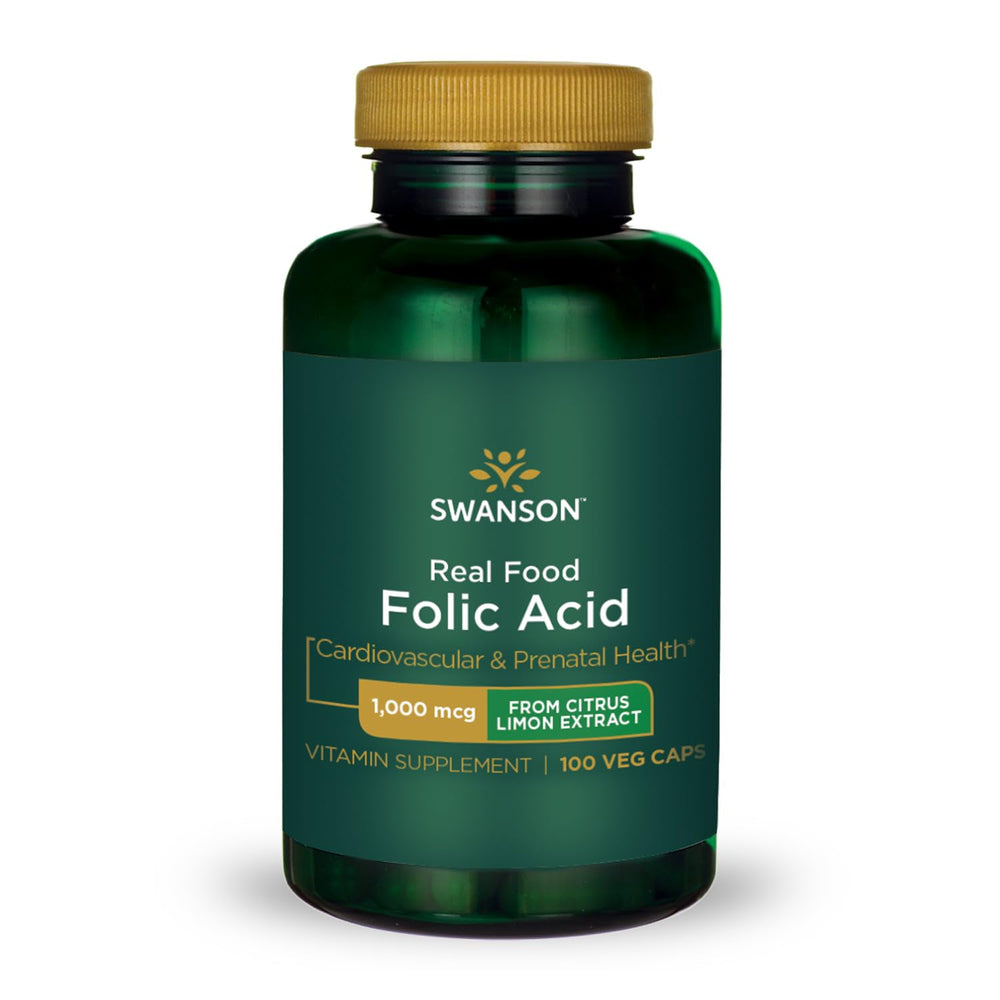 Swanson Real Food Folic Acid 1000 mcg with Citrus Limón extract – 100 veggie capsules