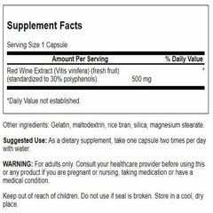 Back label of Swanson Red Wine Extract bottle showing supplement facts