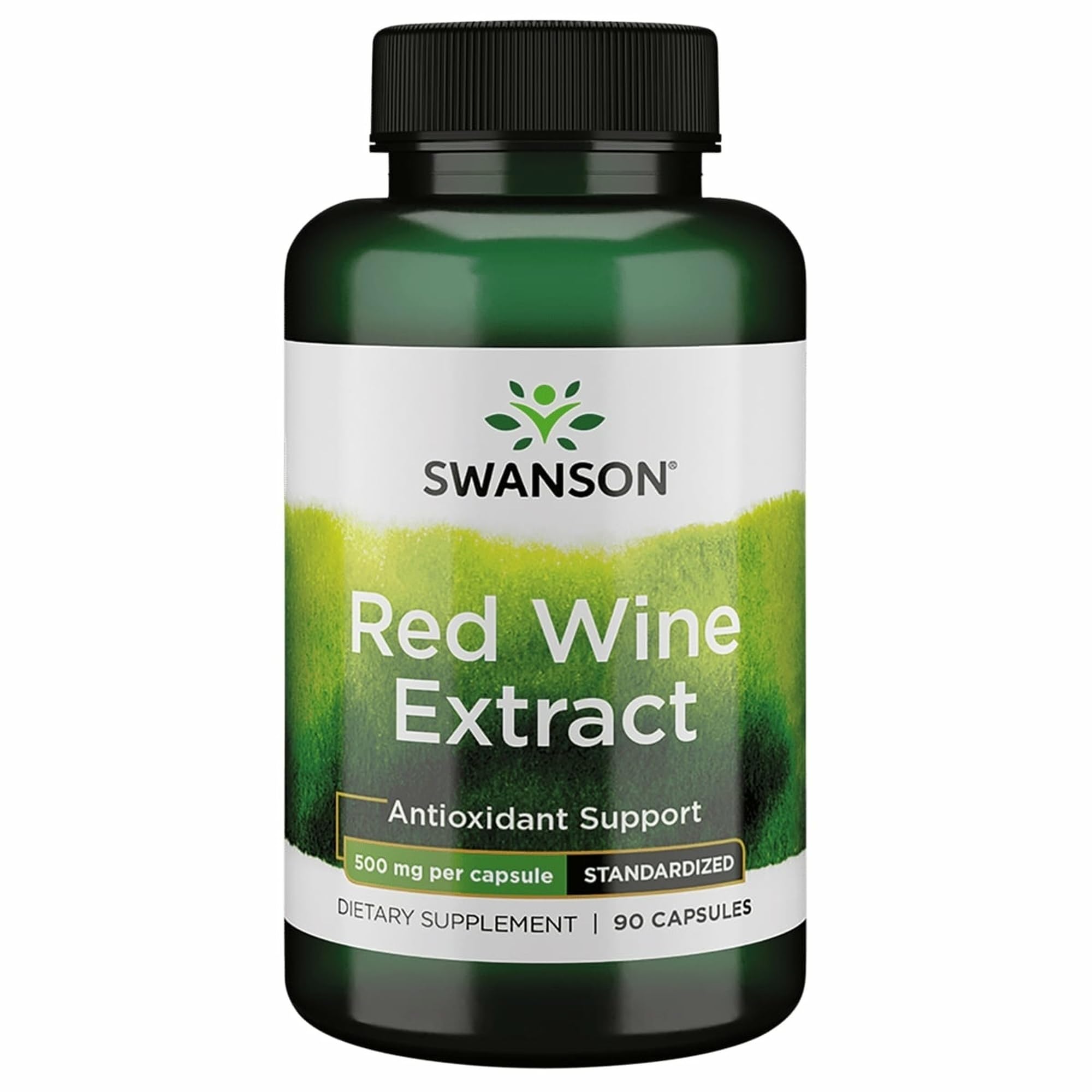 Front view of Swanson Red Wine Extract 500 mg bottle with 90 capsules