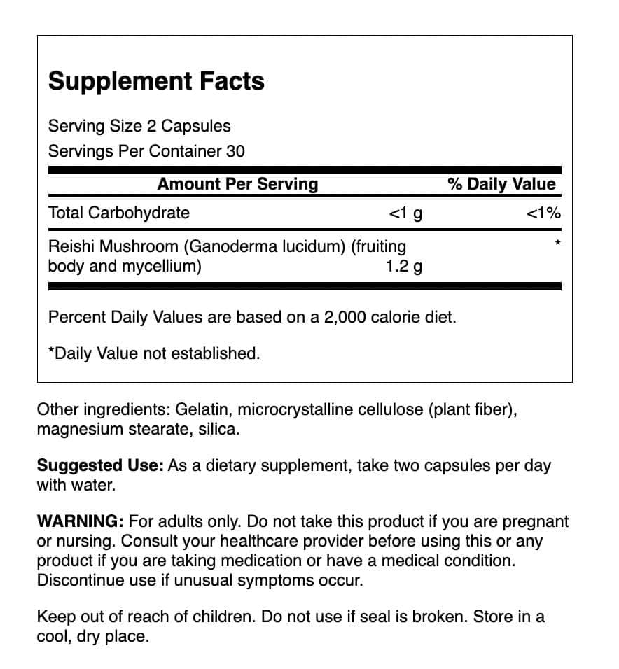 Close-up of Swanson Reishi 600 mg capsules