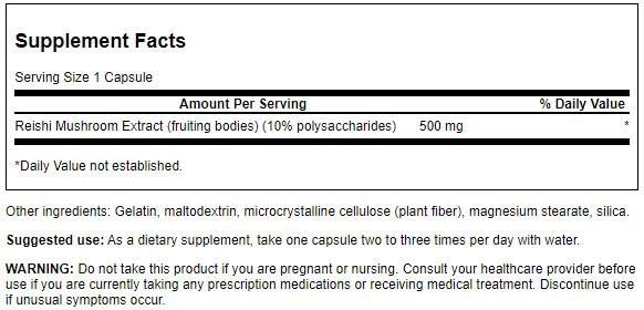 Swanson Reishi Mushroom Extract bottle with capsules and product information