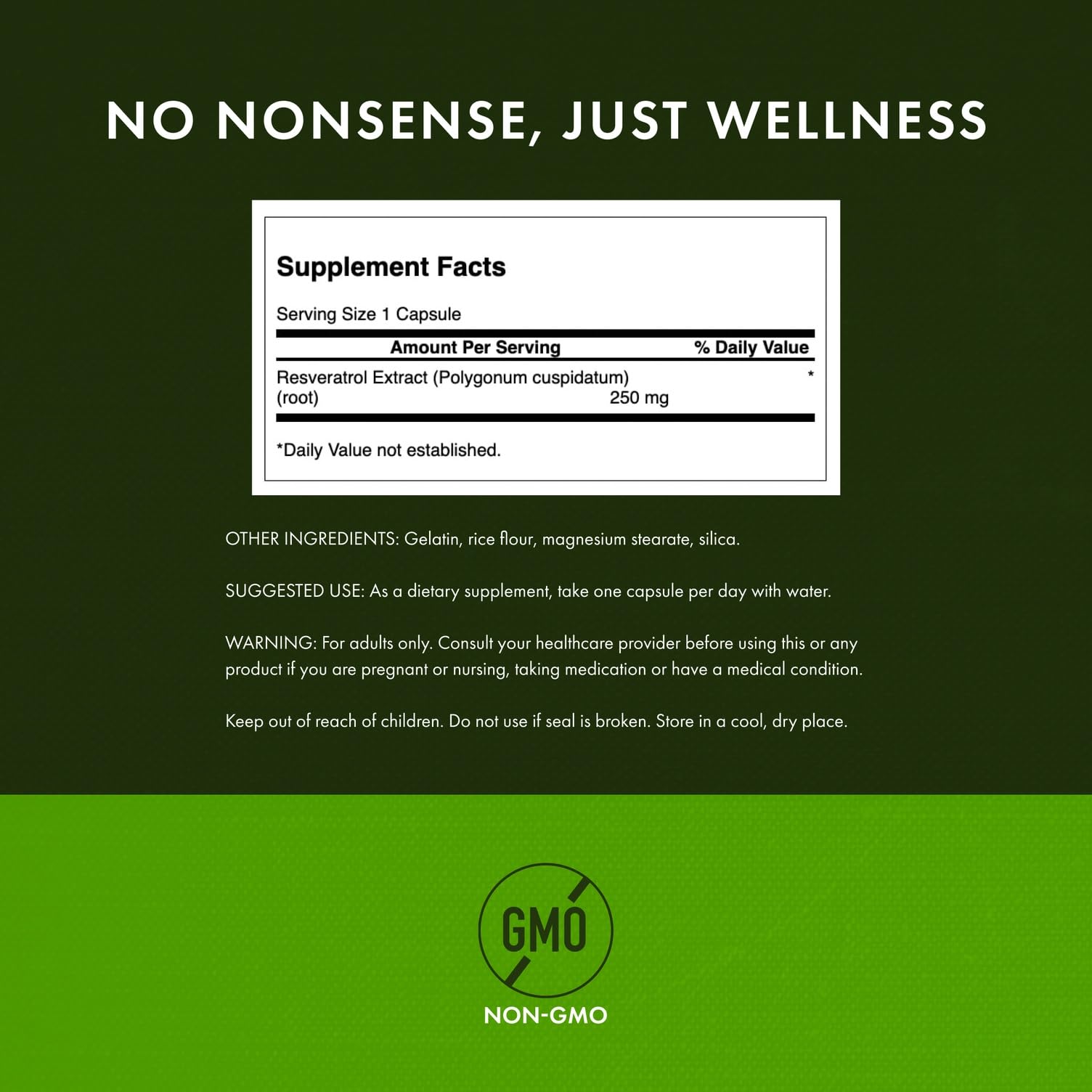 Nutrition facts label for Swanson Resveratrol