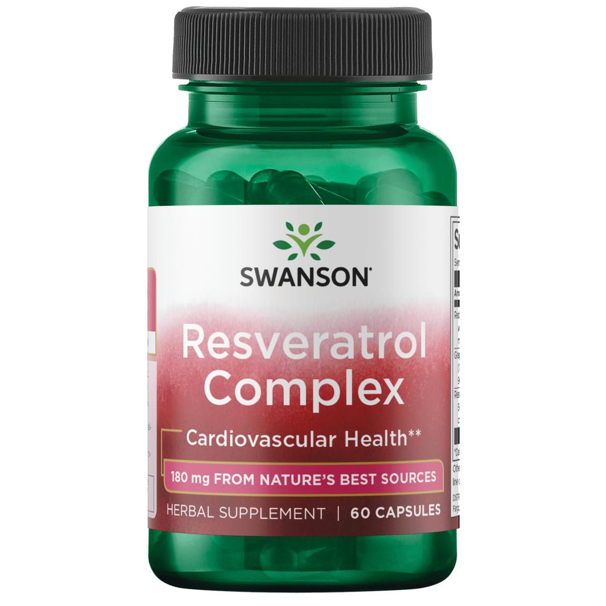 Front view of Swanson Resveratrol Complex bottle with 60 capsules