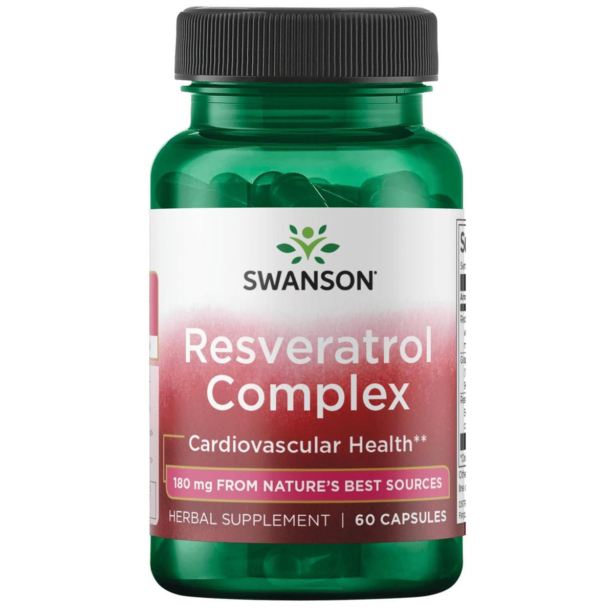 Front view of Swanson Resveratrol Complex bottle with 60 capsules