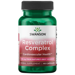 Front view of Swanson Resveratrol Complex bottle with 60 capsules