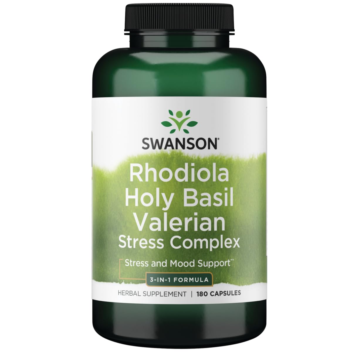 Swanson Rhodiola Holy Basil Valerian Stress Complex bottle - 180 capsules