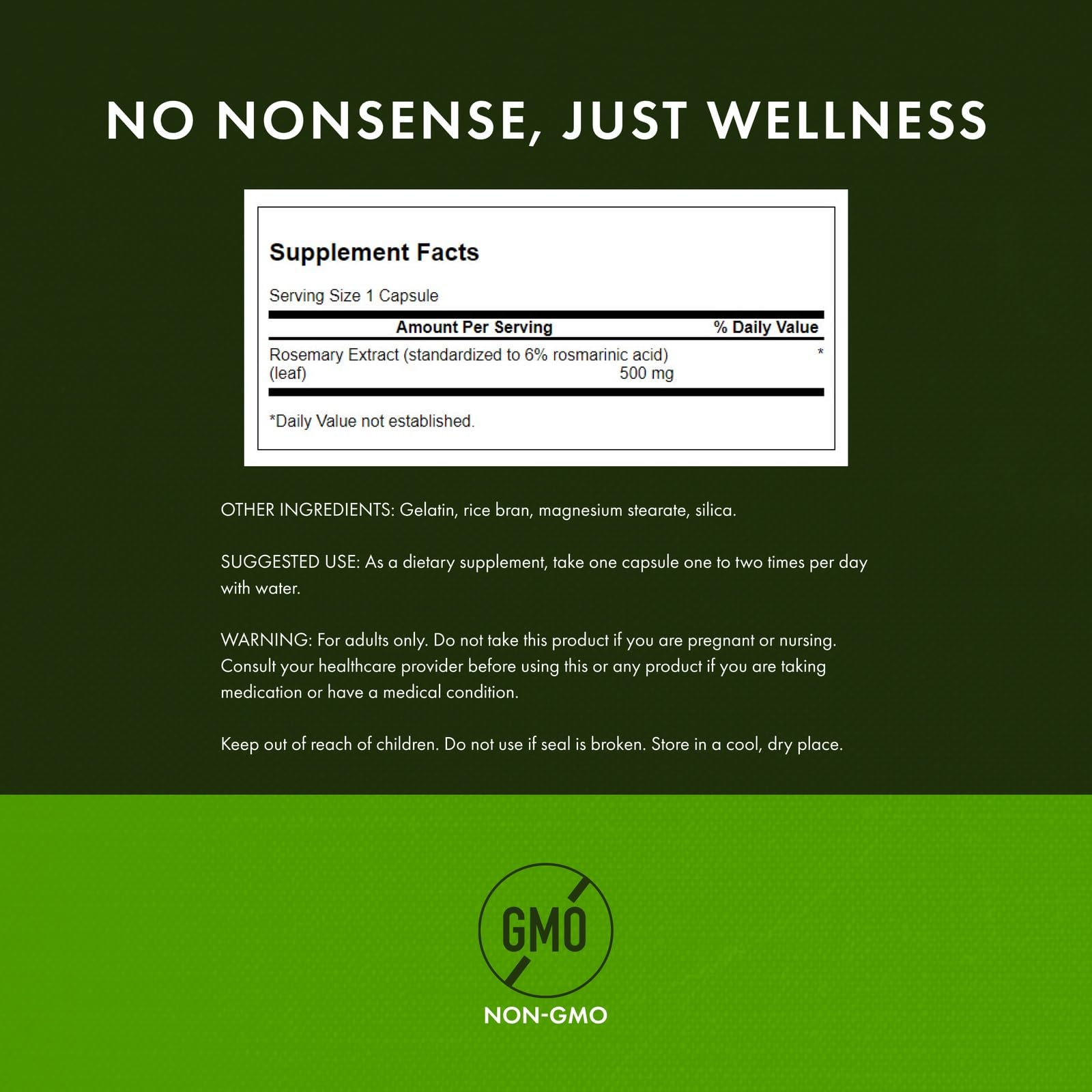 Label detail showing standardized 6% rosmarinic acid