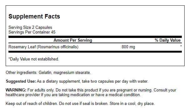 Rosemary immune support supplement, 400mg per capsule