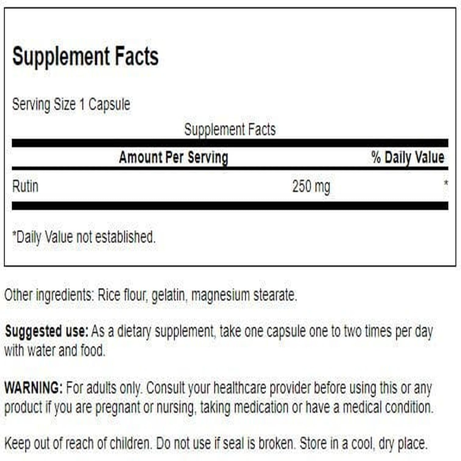 Close-up of Swanson Rutin 250 mg capsules