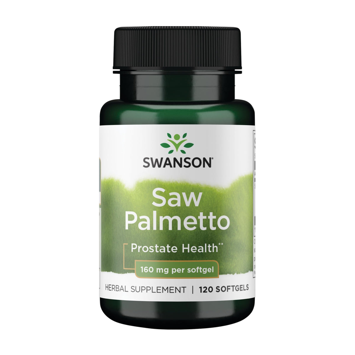 Front view of Swanson Saw Palmetto 160 mg bottle with 120 SGels