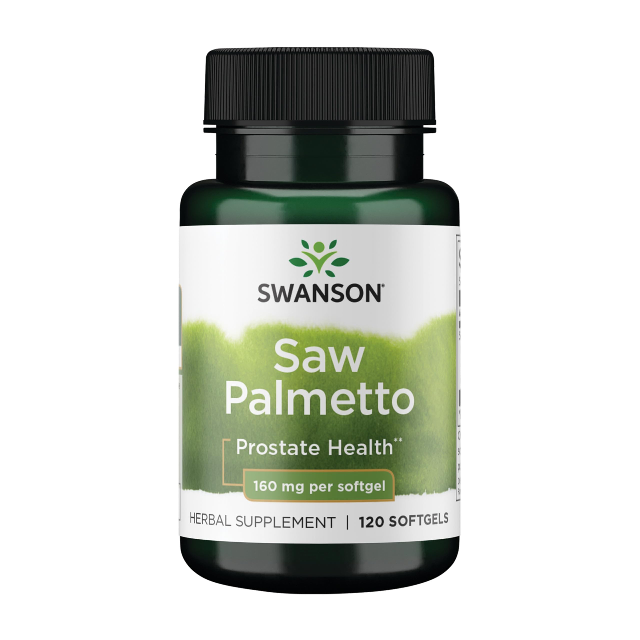 Swanson Saw Palmetto 160 mg bottle front view with 120 sgels