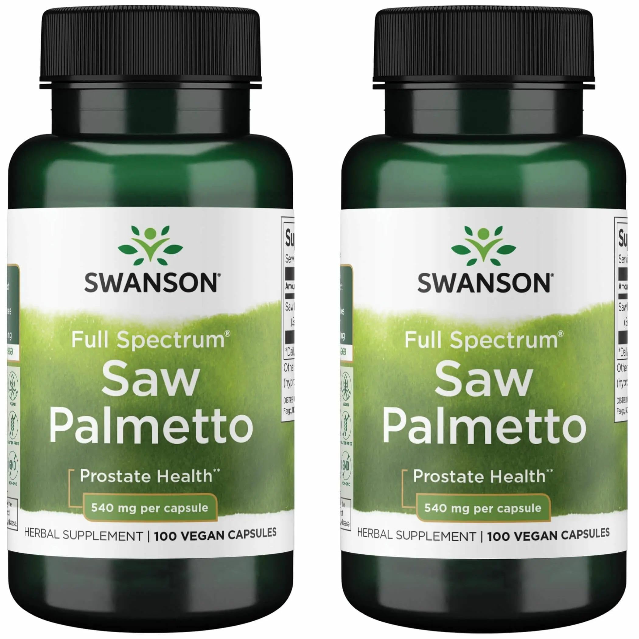 Swanson Saw Palmetto 540 mg bottle – front view (2-pack)
