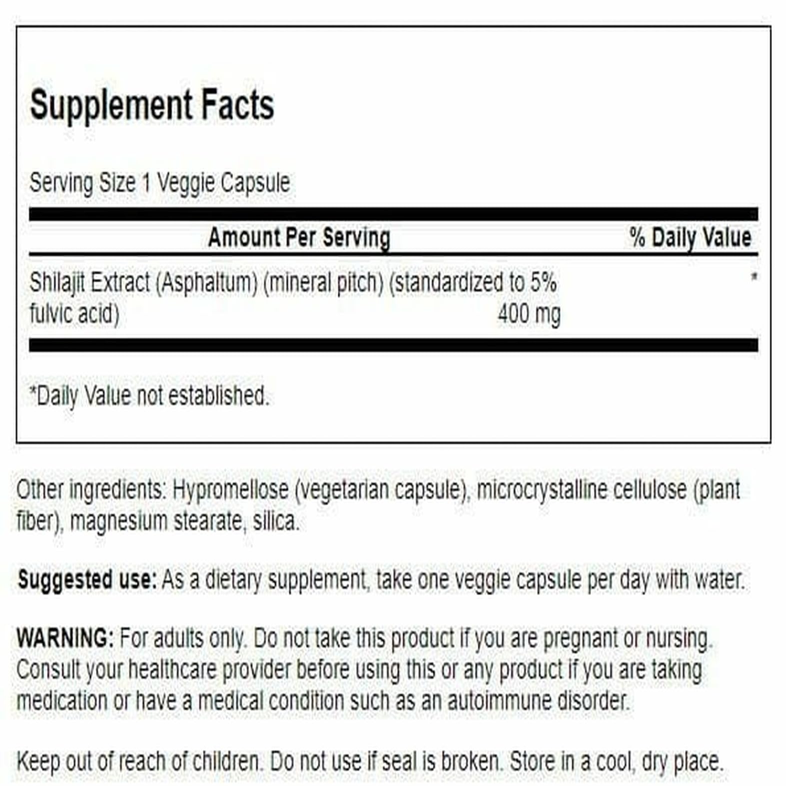 Close-up of Swanson Shilajit Extract bottle label