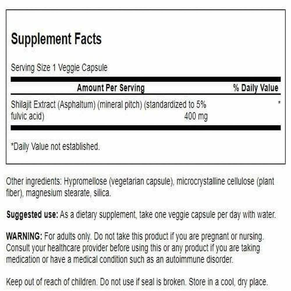 Close-up of Swanson Shilajit Extract bottle label