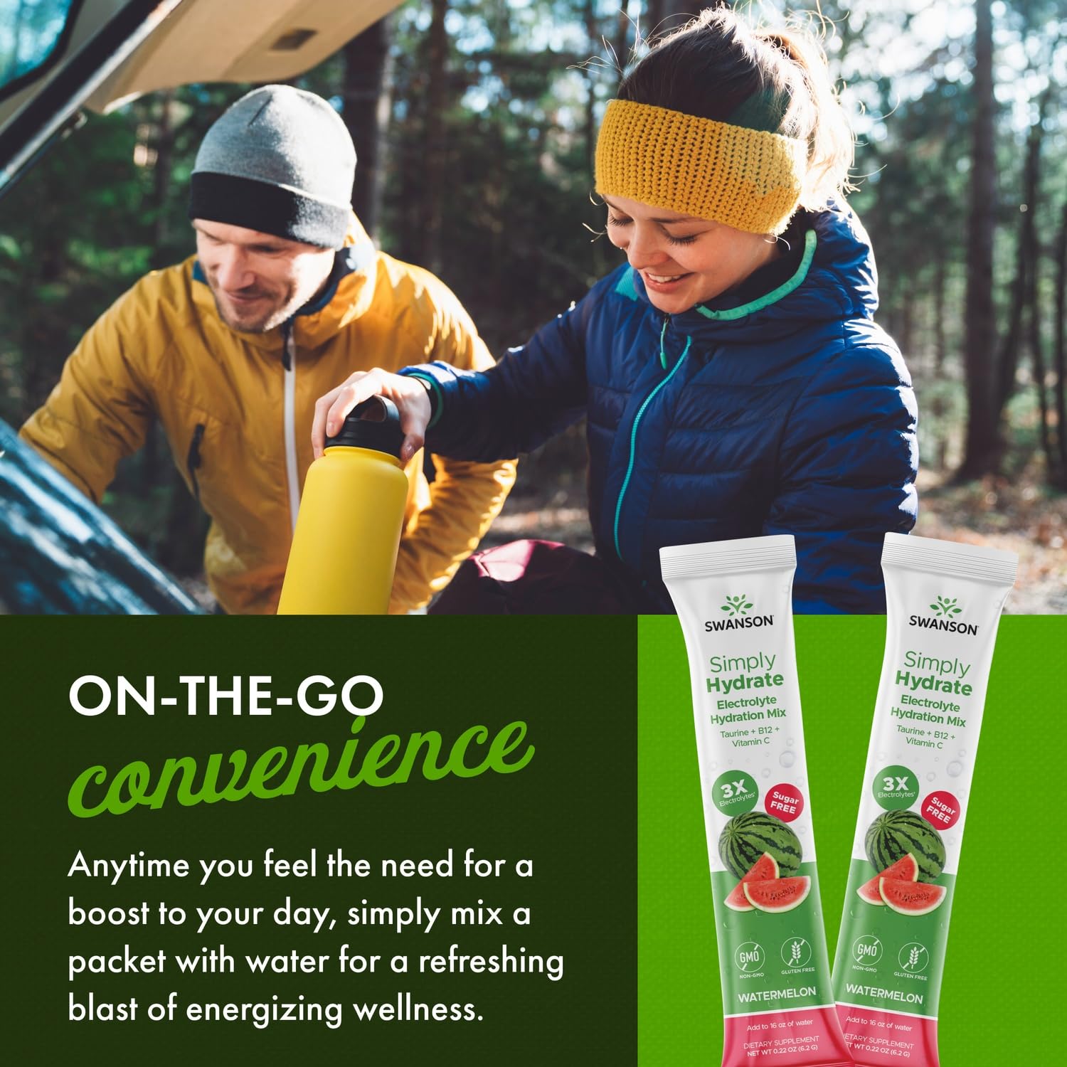 Sugar-free watermelon flavor Swanson Simply Hydrate electrolyte powder close-up