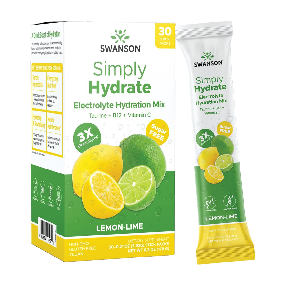 Swanson Simply Hydrate Electrolyte Powder Lemon Lime label close-up