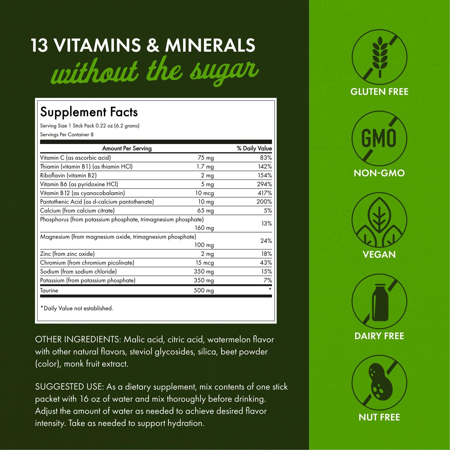 Sugar-free watermelon Swanson Simply Hydrate electrolyte mix sachet