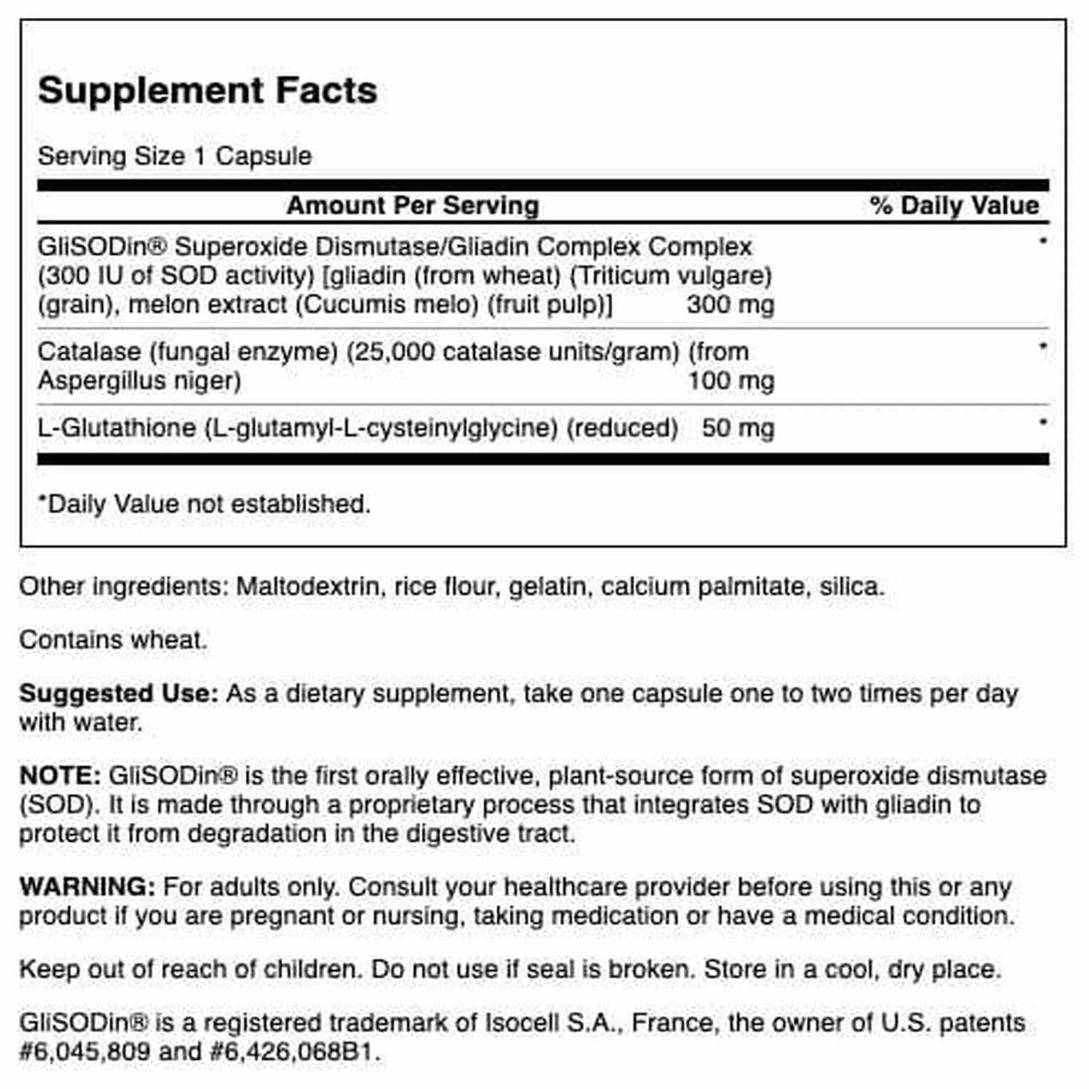 Close-up of Swanson Sod Gliadin Complex Glisodin label