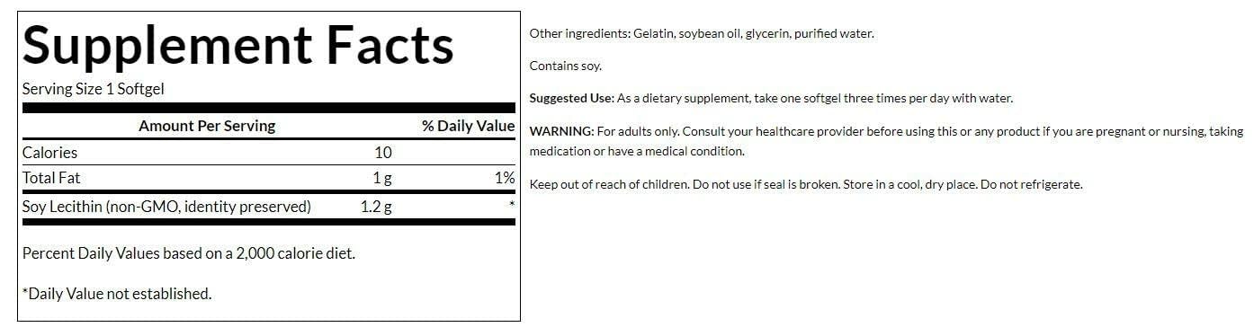 Swanson Soy Lecithin Non-GMO 90 SGEL bottle back label