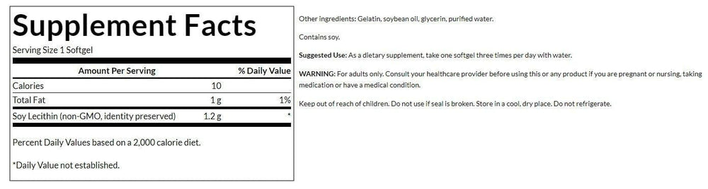 Swanson Soy Lecithin Non-GMO 90 SGEL bottle back label