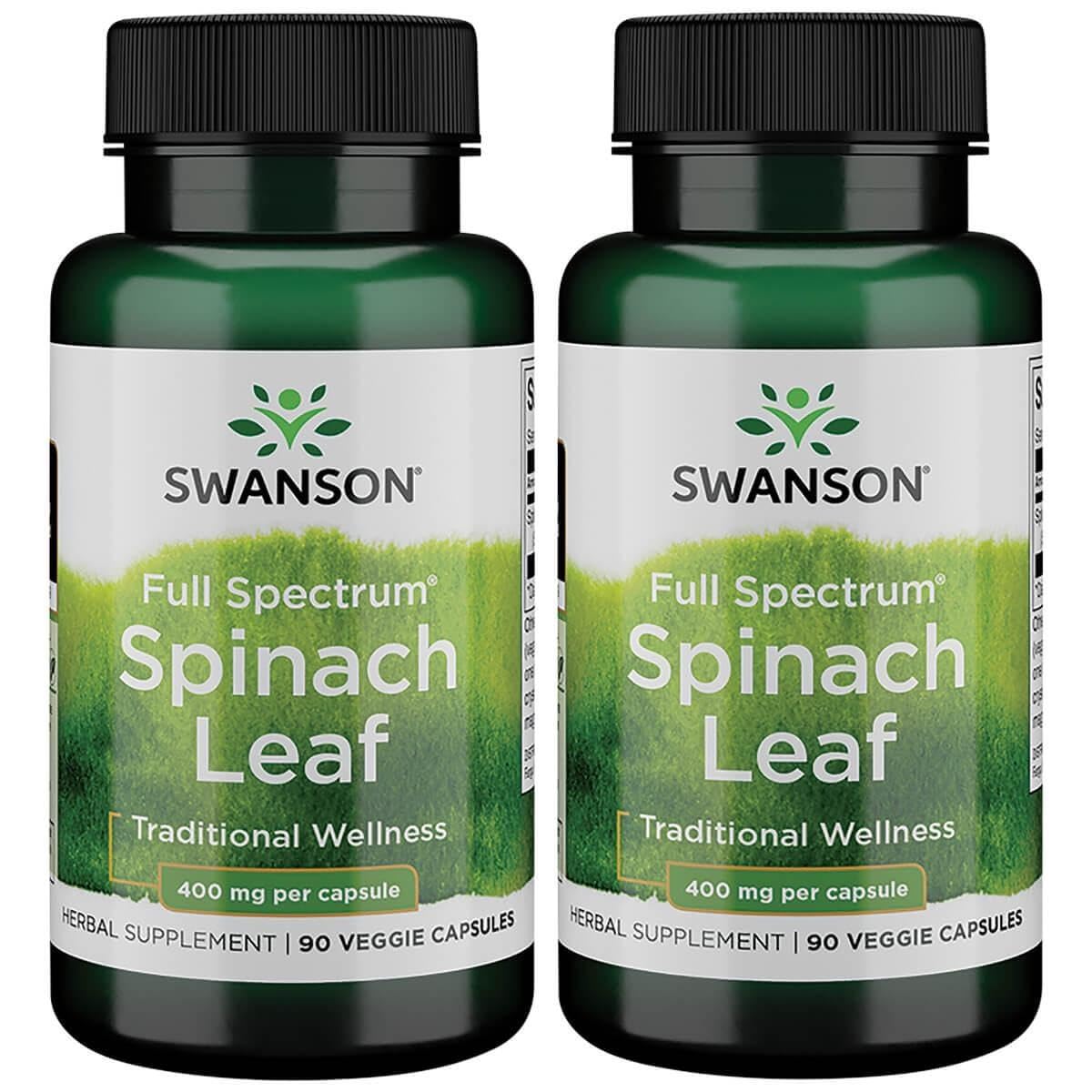 Swanson Spinach Leaf Full Spectrum capsules bottle, 400 mg per capsule, 2 pack (90 capsules per bottle)