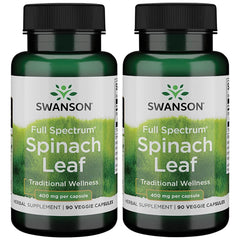 Swanson Spinach Leaf Full Spectrum capsules bottle, 400 mg per capsule, 2 pack (90 capsules per bottle)