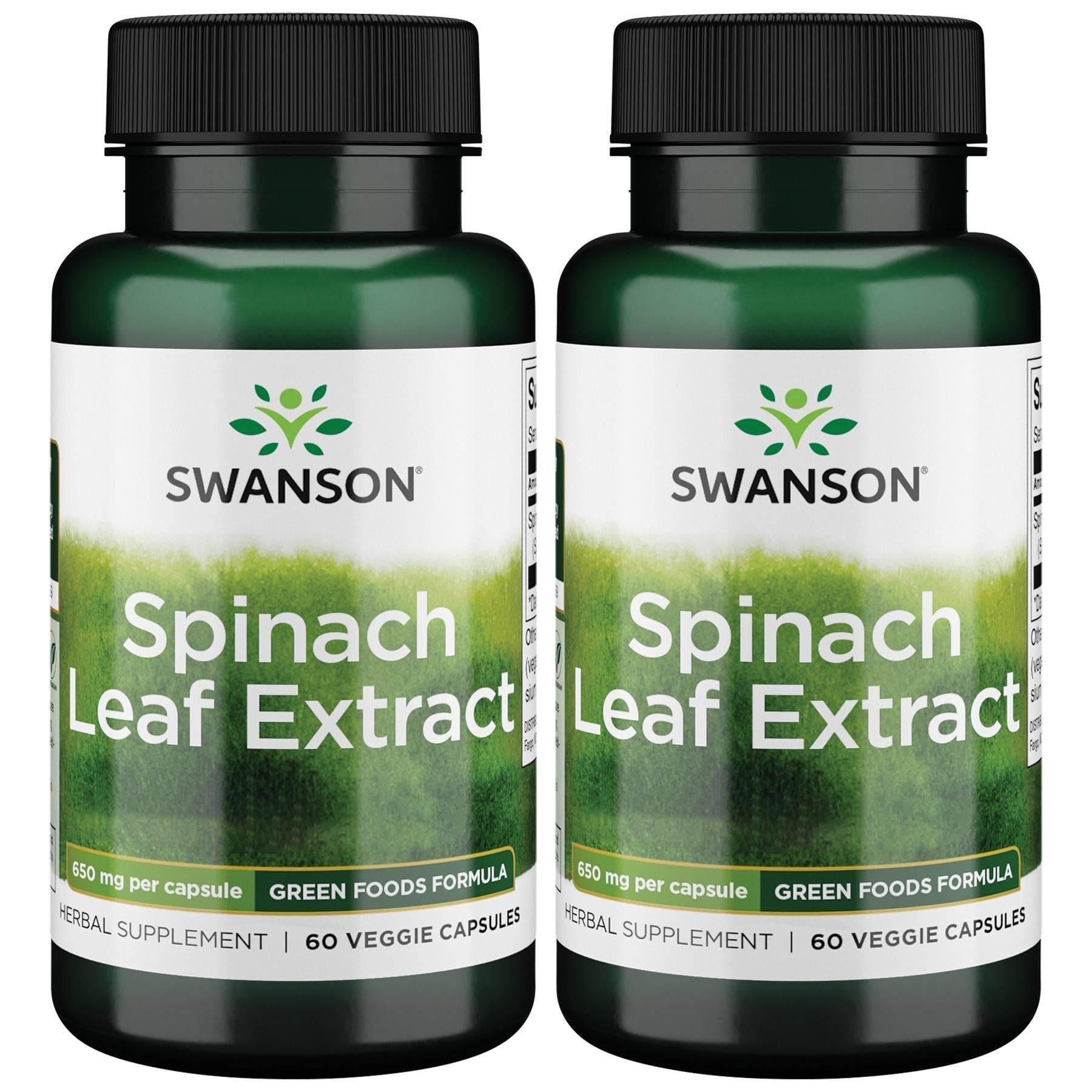 Swanson Spinach Leaf Extract 650mg veggie capsules, 60-count per bottle, 2-pack
