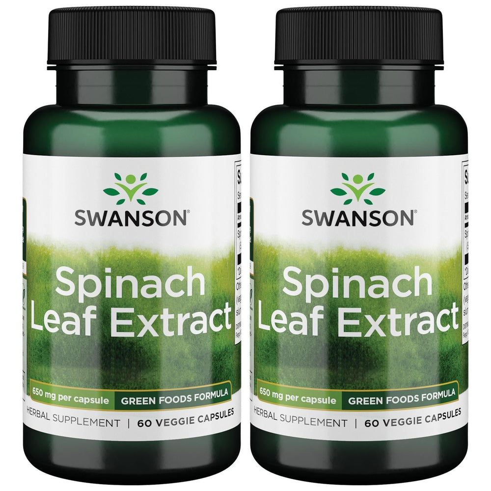 Swanson Spinach Leaf Extract 650mg veggie capsules, 60-count per bottle, 2-pack