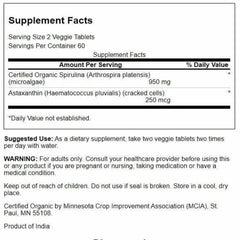 Spirulina & Astaxanthin Supplement Facts panel