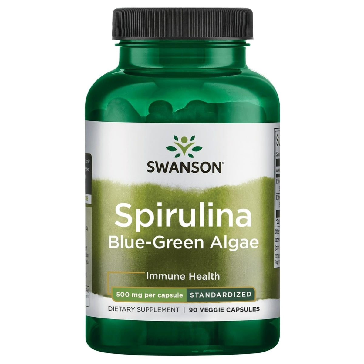 Swanson Std Spirulina 500 mg 90 vegetarian capsules bottle