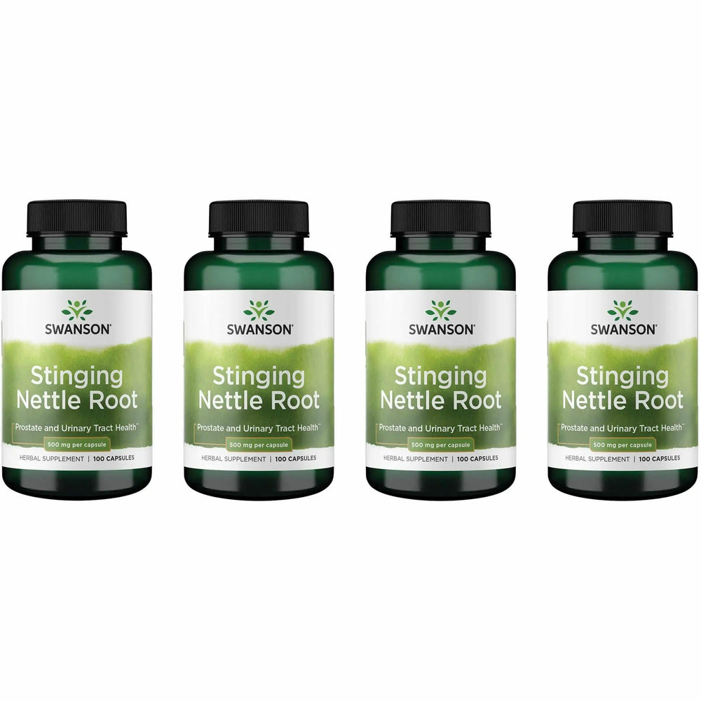Front view of Swanson Stinging Nettle Root 4-pack bottle