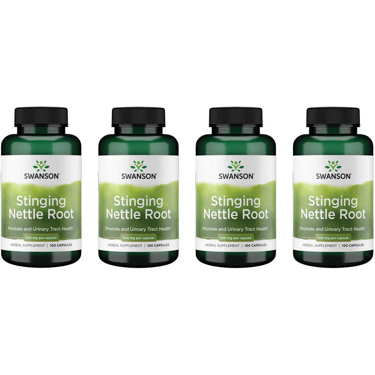 Front view of Swanson Stinging Nettle Root 4-pack bottle