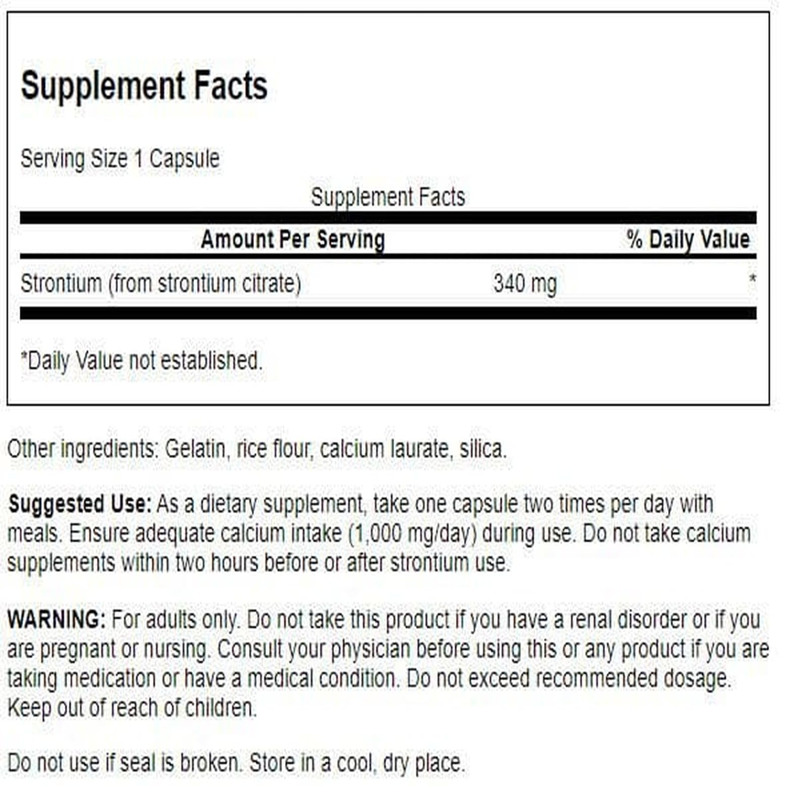 Capsules of Swanson Strontium Citrate 340 mg