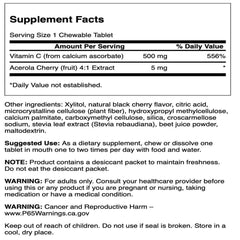 Close-up of cherry-flavored chewable Vitamin C tablets