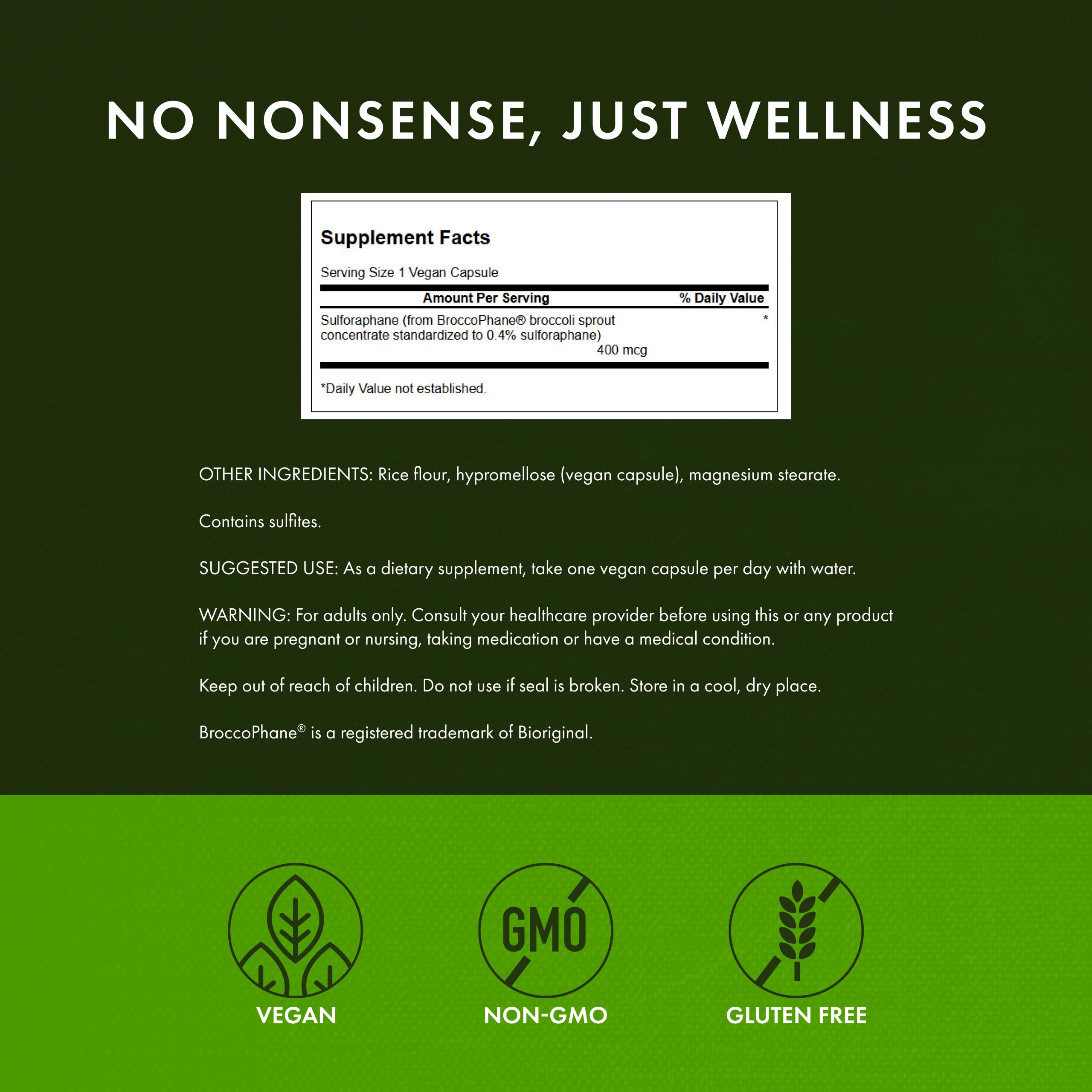 Front view of Swanson Sulforaphane bottle and label